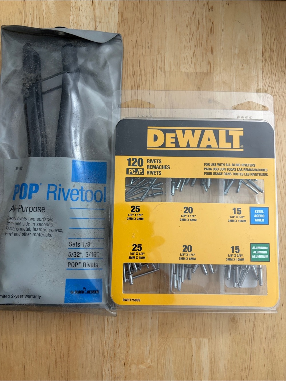 Black & Decker Rivet Tool Packaging in Blue and White